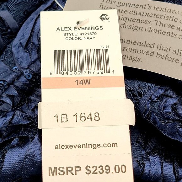 Alex Evenings Womens Navy Blue Lace Sequin Floral Midi Dress Size 14W - Picture 10 of 15